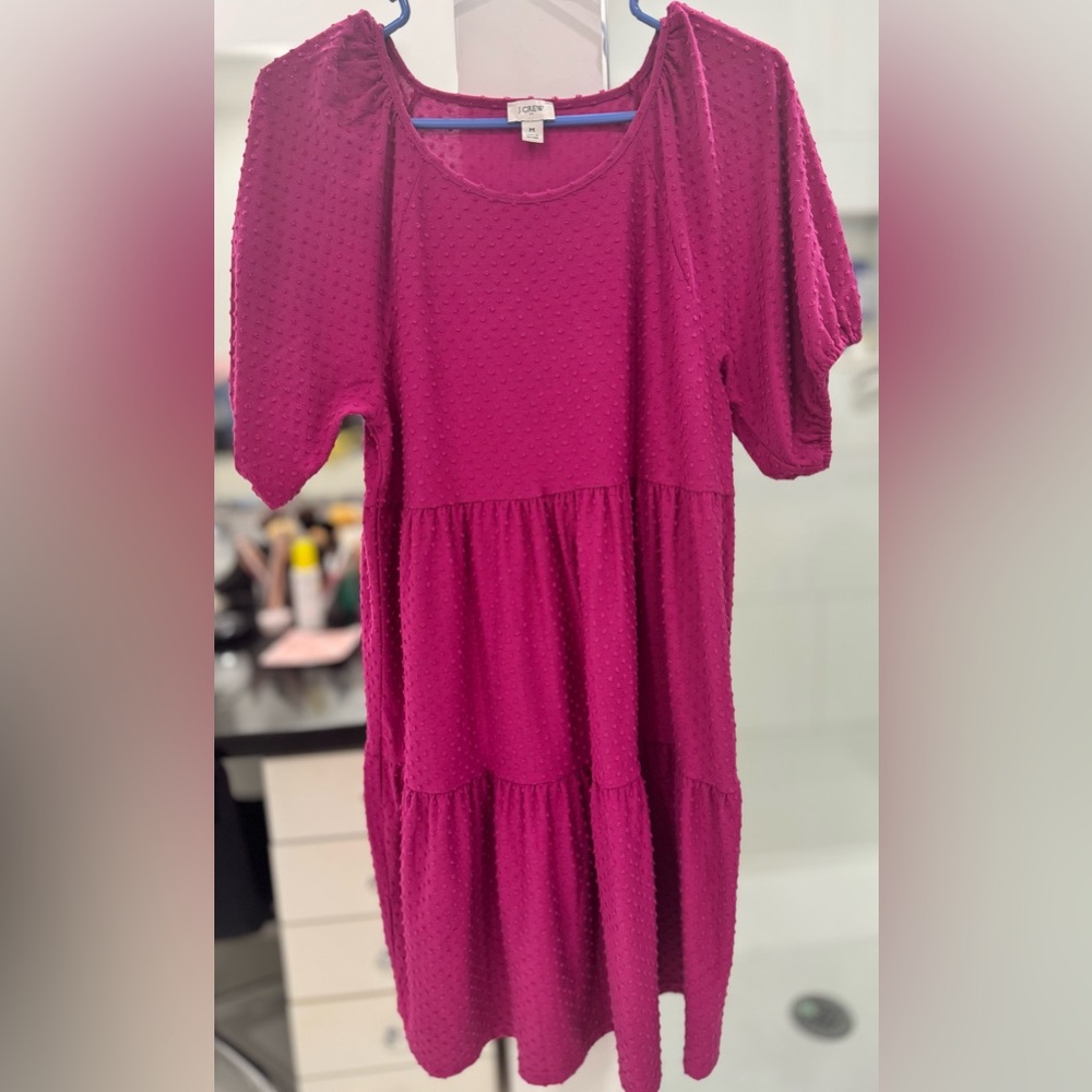 J Crew Factory Clip-Dot Mini Tier Dress. Color Fuchsia. Size Medium